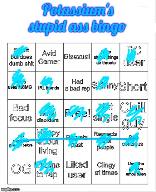 Potassium's stupid ass bingo | image tagged in potassium's stupid ass bingo | made w/ Imgflip meme maker