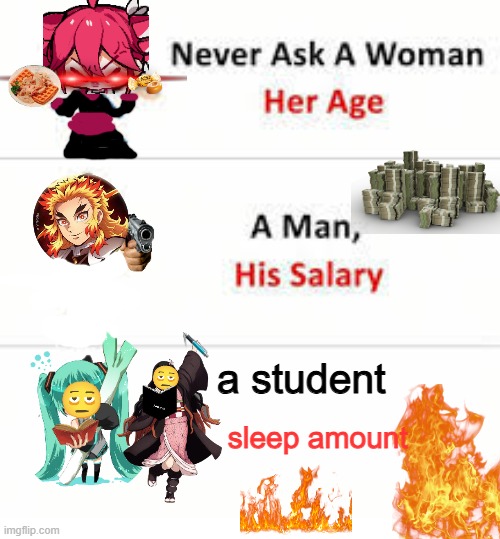 wow | a student; sleep amount | image tagged in never ask a woman her age | made w/ Imgflip meme maker