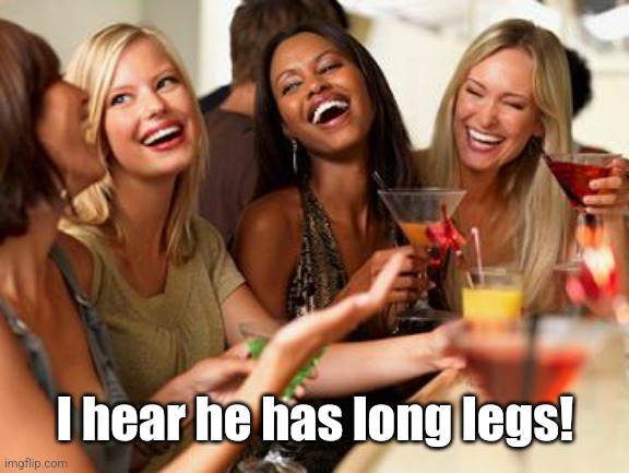 woman laughing | I hear he has long legs! | image tagged in woman laughing | made w/ Imgflip meme maker