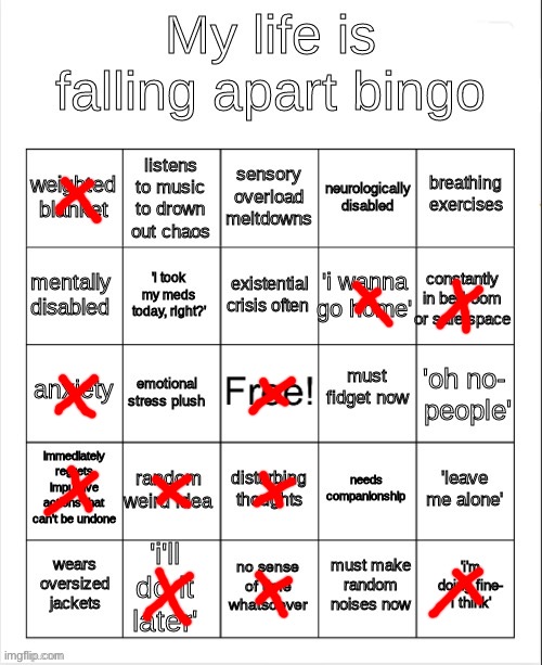 zamn | image tagged in my life is falling apart bingo | made w/ Imgflip meme maker