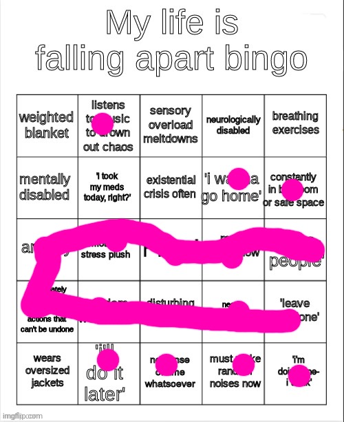 I should go to a therapist or something I dunno (Cocky want boingy-boingy :3) | image tagged in my life is falling apart bingo | made w/ Imgflip meme maker