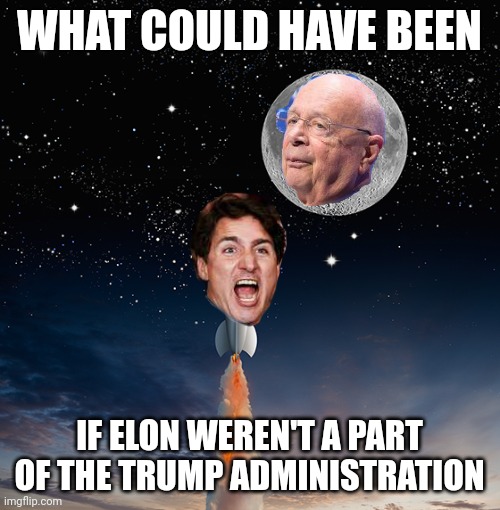 Innd to the moon | WHAT COULD HAVE BEEN; IF ELON WEREN'T A PART OF THE TRUMP ADMINISTRATION | image tagged in innd to the moon | made w/ Imgflip meme maker