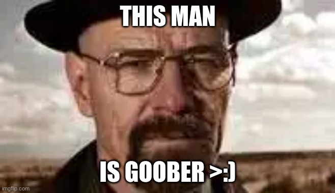 goober | THIS MAN; IS GOOBER >:) | image tagged in walter white | made w/ Imgflip meme maker