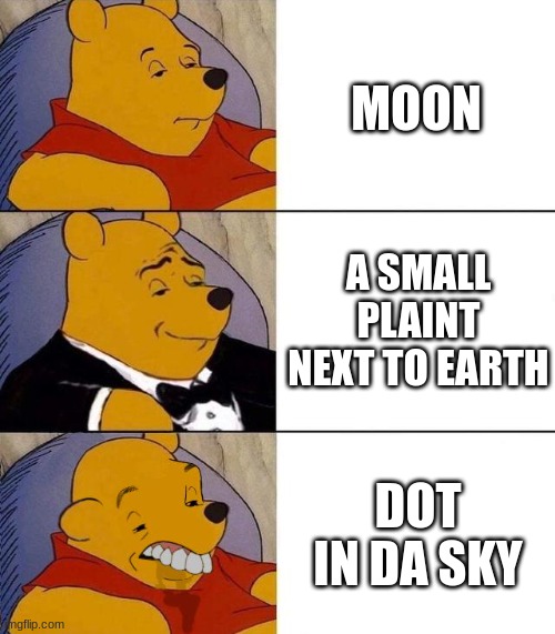 Best,Better, Blurst | MOON; A SMALL PLAINT NEXT TO EARTH; DOT IN DA SKY | image tagged in best better blurst | made w/ Imgflip meme maker