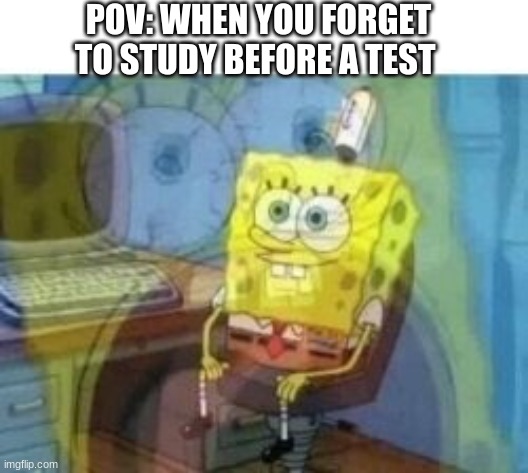 You don't want to study but you have to | POV: WHEN YOU FORGET TO STUDY BEFORE A TEST | image tagged in inside screaming spongebob | made w/ Imgflip meme maker