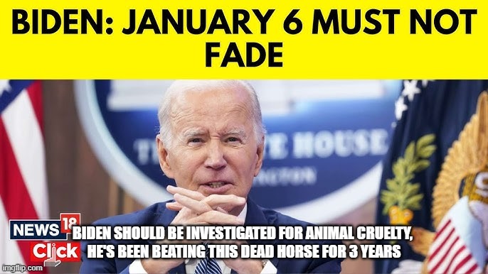 Biden should be investigated for animal cruelty, | BIDEN SHOULD BE INVESTIGATED FOR ANIMAL CRUELTY, 
HE'S BEEN BEATING THIS DEAD HORSE FOR 3 YEARS | image tagged in january 6th,biden | made w/ Imgflip meme maker