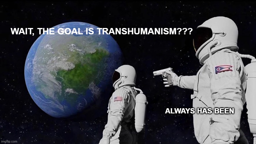 Always Has Been | WAIT, THE GOAL IS TRANSHUMANISM??? ALWAYS HAS BEEN | image tagged in memes,always has been,space,transhumanism,musk,maha | made w/ Imgflip meme maker