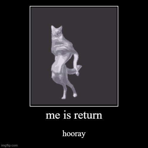 me is return | hooray | image tagged in funny,demotivationals | made w/ Imgflip demotivational maker