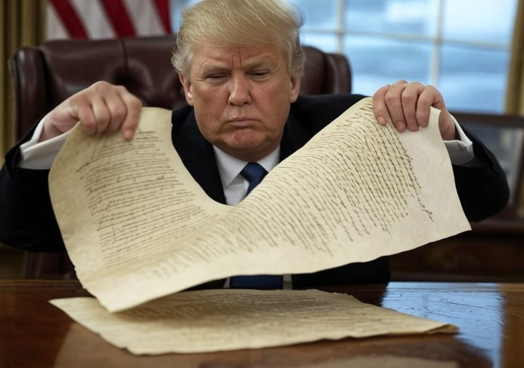 Donald Trump tearing Constitution in half Blank Meme Template