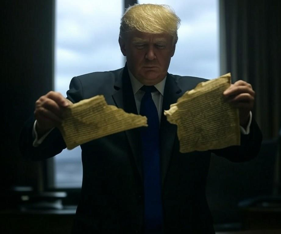 Donald Trump tearing Constitution in half Blank Meme Template