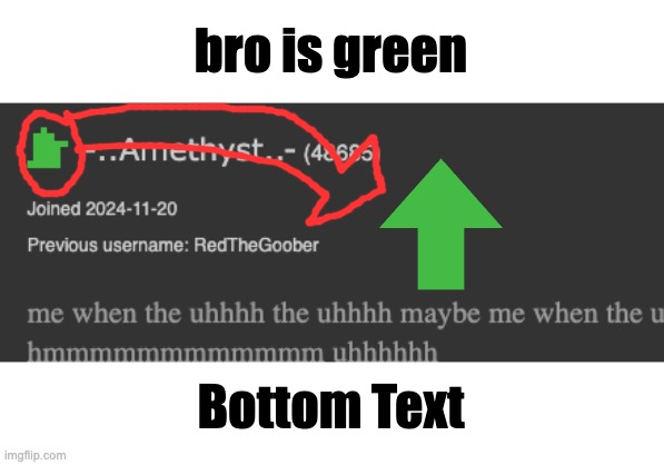 bro is green; Bottom Text | made w/ Imgflip meme maker