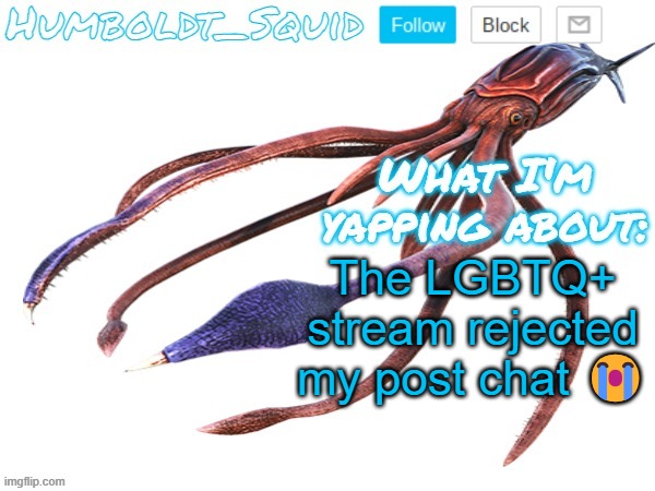 Zad | The LGBTQ+ stream rejected my post chat 😭 | made w/ Imgflip meme maker