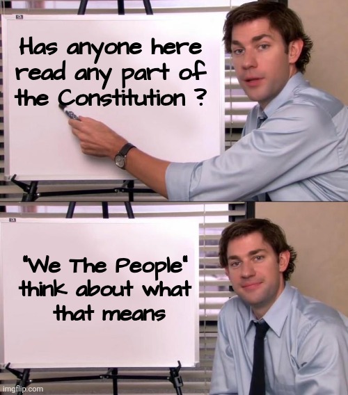 That's our Capitol , maybe we shouldn't trust Politicians with it | Has anyone here read any part of the Constitution ? "We The People"
think about what
 that means | image tagged in jim halpert explains,constitution,equal rights,politicians are not royalty,employees,fire them | made w/ Imgflip meme maker