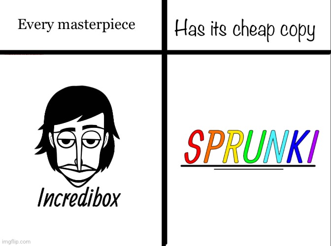 Incredibox > Sprunki | image tagged in every masterpiece has its cheap copy | made w/ Imgflip meme maker