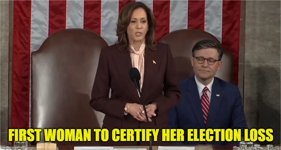 Glass shattered | FIRST WOMAN TO CERTIFY HER ELECTION LOSS | image tagged in women,first,potus,kamala harris,election,maga | made w/ Imgflip meme maker