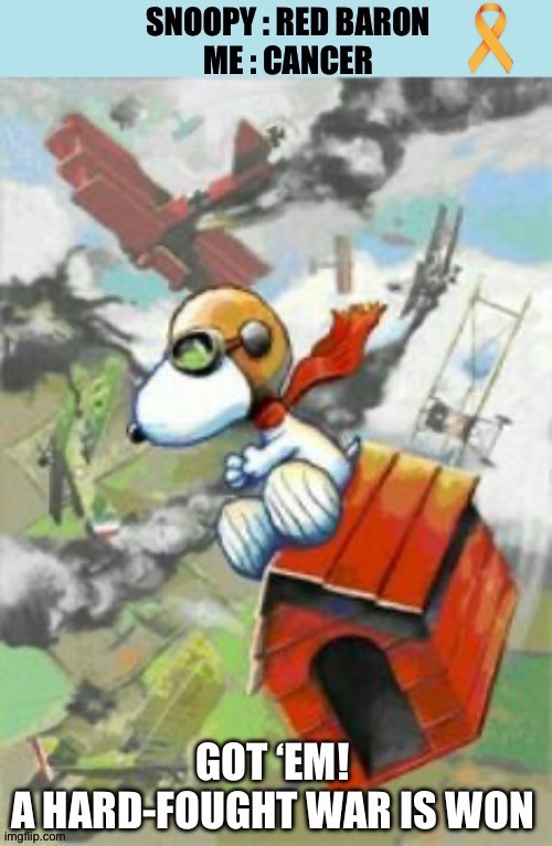 Victory - Hard Fought & Hard Won | image tagged in victory,red baron,snoopy,cancer,best wishes | made w/ Imgflip meme maker