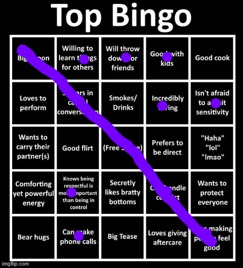 Me being a bottom 90% of the time this is concerning that I got a biingo | image tagged in top bingo,memes | made w/ Imgflip meme maker