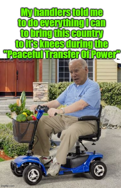 My handlers told me to do everything I can to bring this country to it's knees during the "Peaceful Transfer Of Power" | made w/ Imgflip meme maker