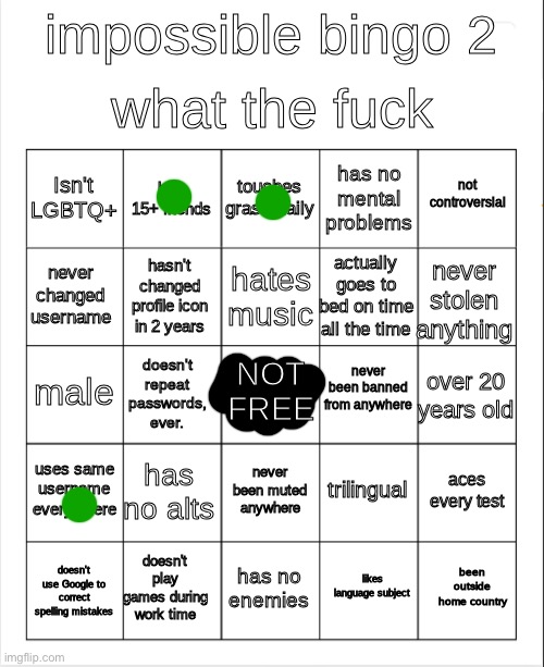 impossible bingo 2 | image tagged in impossible bingo 2 | made w/ Imgflip meme maker