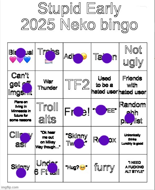 No bingo ;-; | image tagged in early 2025 neko bingo | made w/ Imgflip meme maker