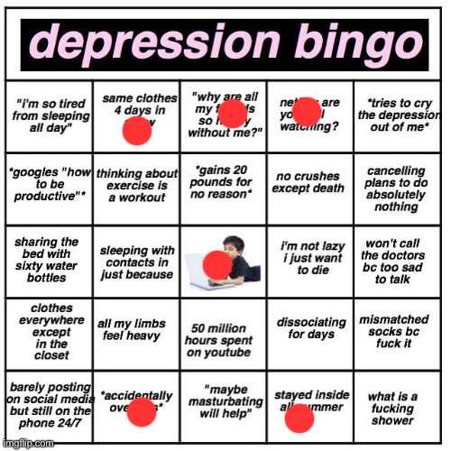 imagine being depressed | image tagged in depression bingo | made w/ Imgflip meme maker