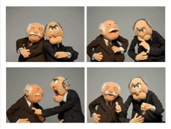 {meme template} Statler and Waldorf (Four Panels) {meme template} | image tagged in statler and waldorf four panels,thinking about it,yep but nope,thumbs up thumbs down,maybe yes maybe no,one two three four | made w/ Imgflip meme maker