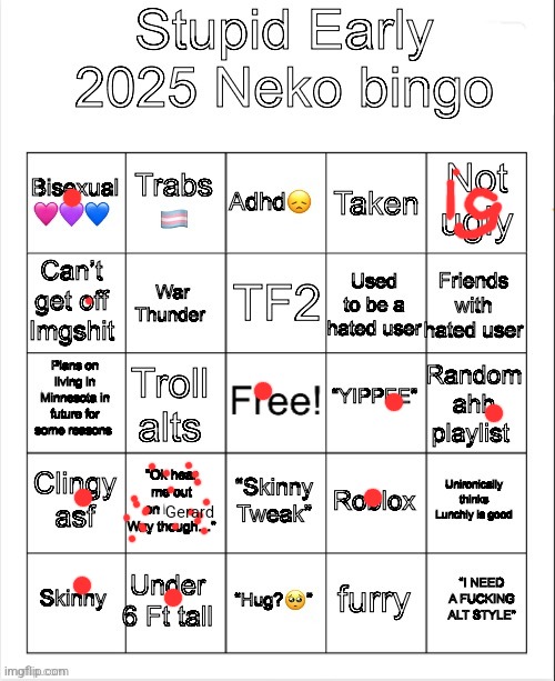 Early 2025 Neko bingo | Gerard | image tagged in early 2025 neko bingo | made w/ Imgflip meme maker