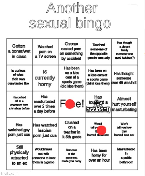 horny bingo | (by accident) | image tagged in horny bingo | made w/ Imgflip meme maker