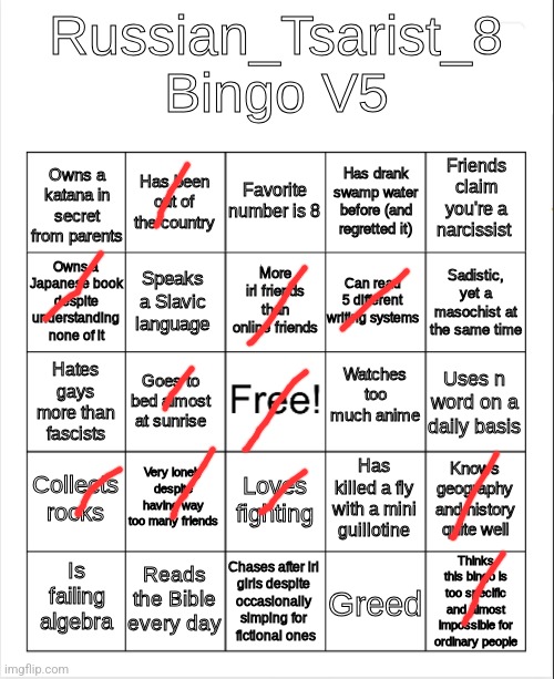 Russian_Tsarist_8 Bingo V5 | image tagged in russian_tsarist_8 bingo v5 | made w/ Imgflip meme maker