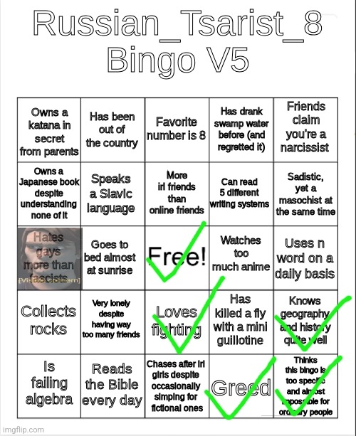 Russian_Tsarist_8 Bingo V5 | image tagged in russian_tsarist_8 bingo v5 | made w/ Imgflip meme maker