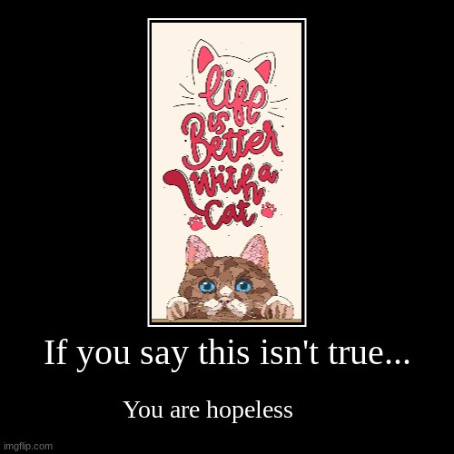 Cats are the best | If you say this isn't true... | You are hopeless | image tagged in funny,demotivationals | made w/ Imgflip demotivational maker