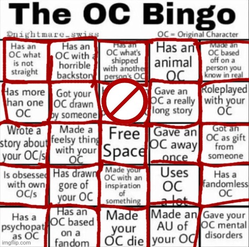 The OC bingo | image tagged in the oc bingo | made w/ Imgflip meme maker