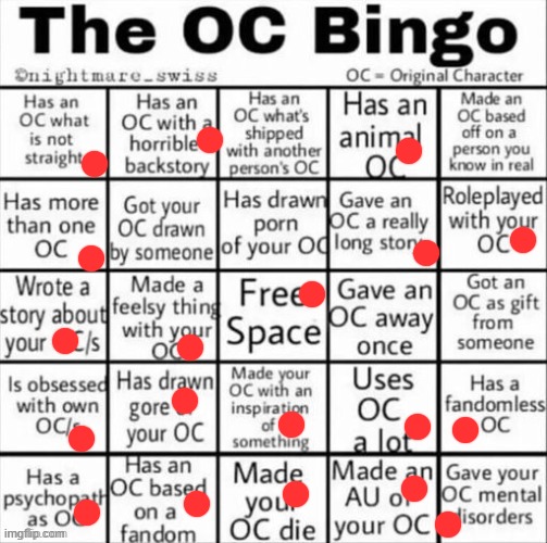 The OC bingo | image tagged in the oc bingo | made w/ Imgflip meme maker