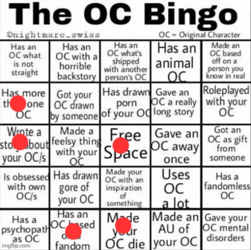 my OCs are all for my own object show so yeah | image tagged in the oc bingo | made w/ Imgflip meme maker