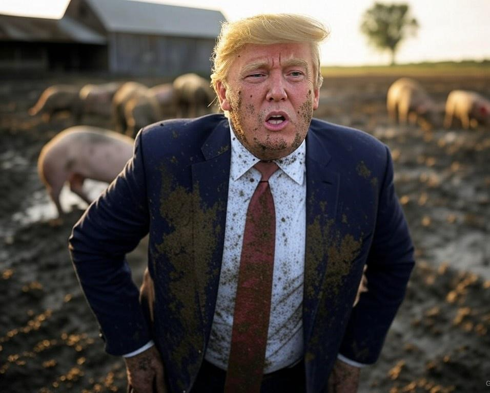 Donald Trump wallowing in mud Pigs Blank Meme Template