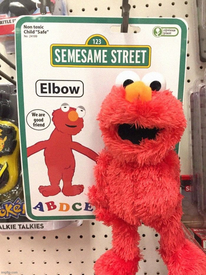 They/them only has one arm. | image tagged in funny memes,fake products,elmo | made w/ Imgflip meme maker