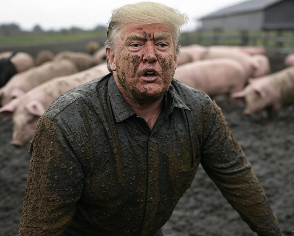 Donald Trump wallowing in mud Pigs Blank Meme Template