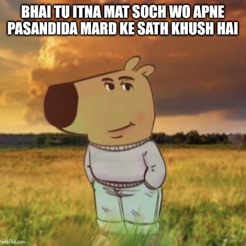 Tu dukhi mat ho | BHAI TU ITNA MAT SOCH WO APNE PASANDIDA MARD KE SATH KHUSH HAI | image tagged in chill guy | made w/ Imgflip meme maker