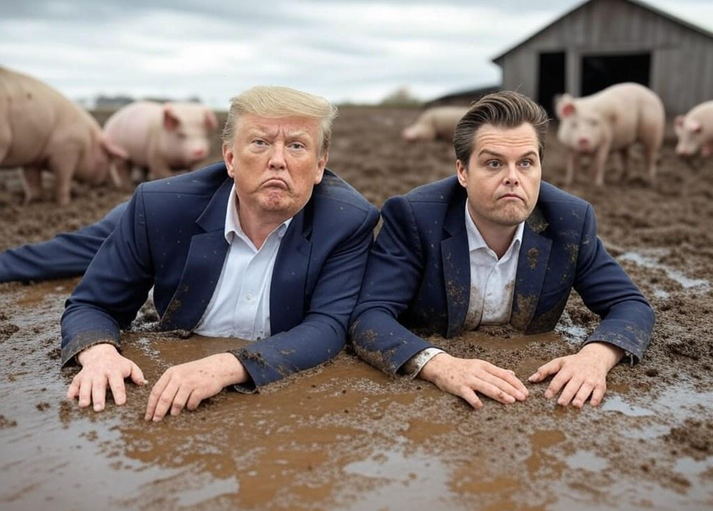 Donald Trump Matt Gaetz wallowing in mud Pigs Blank Meme Template