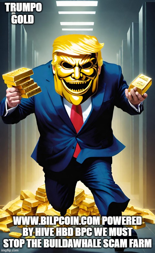 TRUMPO GOLD; WWW.BILPCOIN.COM POWERED BY HIVE HBD BPC WE MUST STOP THE BUILDAWHALE SCAM FARM | made w/ Imgflip meme maker
