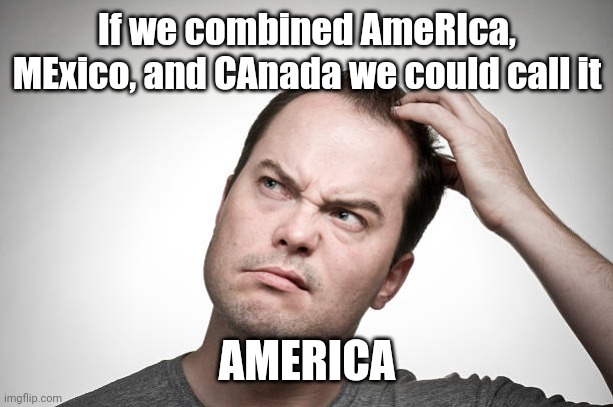 confused | If we combined AmeRIca, MExico, and CAnada we could call it AMERICA | image tagged in confused | made w/ Imgflip meme maker