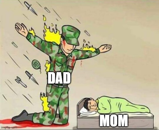 me | DAD; MOM | image tagged in soldier protecting sleeping child | made w/ Imgflip meme maker