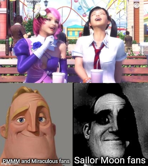 If you know...you know | PMMM and Miraculous fans; Sailor Moon fans | image tagged in traumatized mr incredible,same voice actor,dark humor,tekken,sailor moon | made w/ Imgflip meme maker