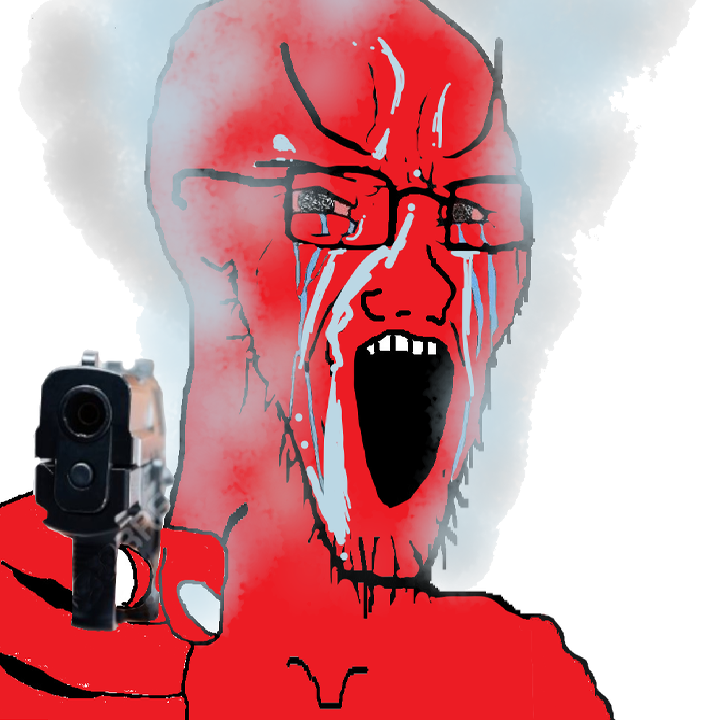 Angry red soyjak with gun Blank Meme Template