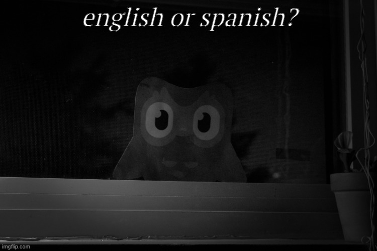 BRO JUST STOP IT PLEASE | english or spanish? | image tagged in dread duolingo owl | made w/ Imgflip meme maker