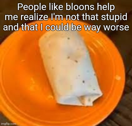 JimmyHere Burrito | People like bloons help me realize I'm not that stupid and that I could be way worse | image tagged in jimmyhere burrito | made w/ Imgflip meme maker