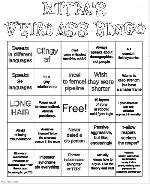 I made a bingo <3 | image tagged in mitra's bingo | made w/ Imgflip meme maker