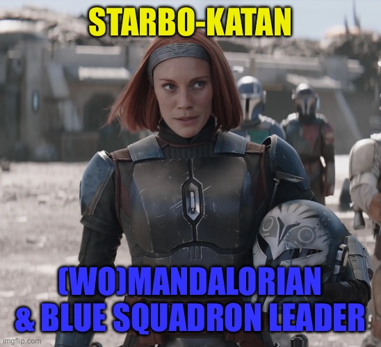 Starbo-katan | STARBO-KATAN; (WO)MANDALORIAN & BLUE SQUADRON LEADER | image tagged in starbo-katan | made w/ Imgflip meme maker