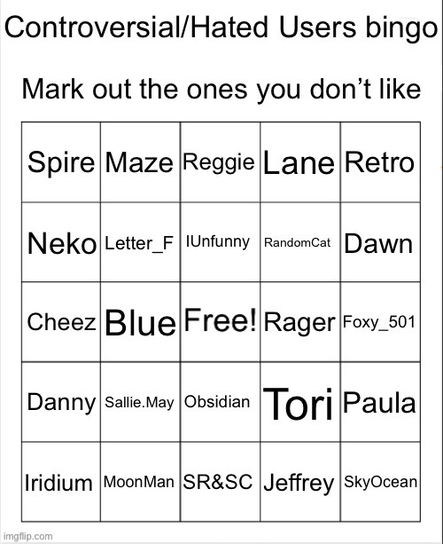 image tagged in controversial/hated users bingo by quincy | made w/ Imgflip meme maker