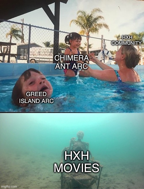 sum title | HXH COMMUNITY; CHIMERA ANT ARC; GREED ISLAND ARC; HXH MOVIES | image tagged in anime | made w/ Imgflip meme maker